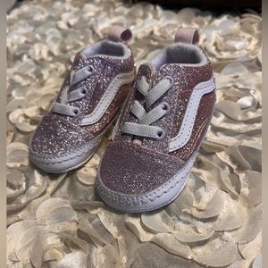 VANS Old Skool Infant Girls Sneakers Pink Glitter Soft Walker Crib Shoes 2